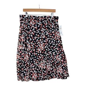 Elementz‎ Women's Polka Dot Chiffon Paneled Side Zip A-Line Midi Skirt Size L